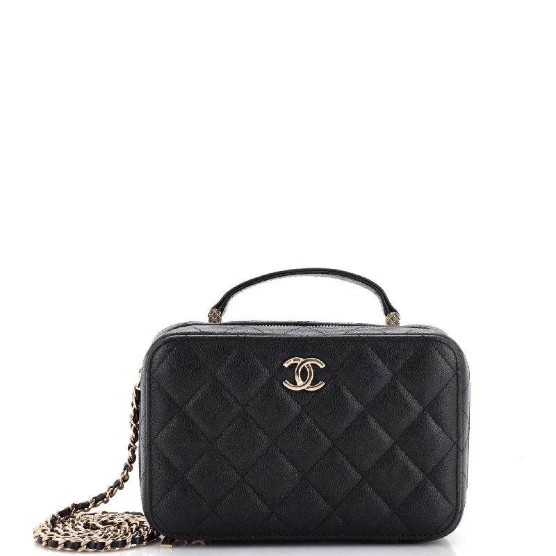 Reversible shoulder bags offering two chic looks -CC Zip Around Top Handle Vanity Case with Chain Quilted Caviar Small