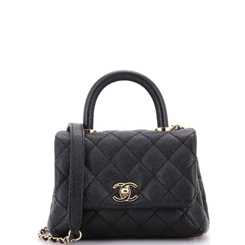 Shoulder bags with modern cutouts for style -Coco Top Handle Bag Quilted Caviar Extra Mini