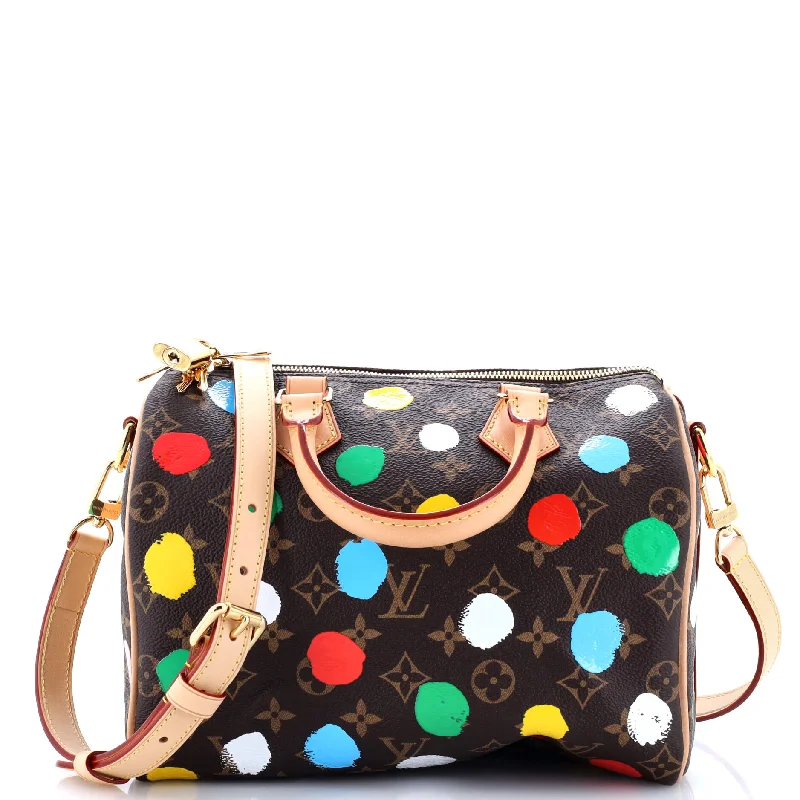 Shoulder bags with perforated details for style -Speedy Bandouliere Bag Yayoi Kusama Painted Dots Monogram Canvas 25