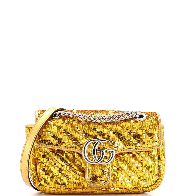 Shoulder bags with tropical prints for summer -GG Marmont Flap Bag Diagonal Quilted Sequins Mini