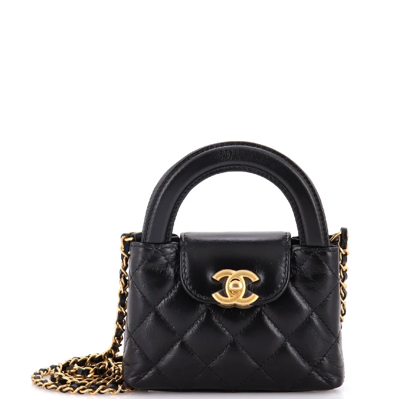 Shoulder bags with hidden pockets for security -Kelly Top Handle Clutch with Chain Quilted Shiny Aged Calfskin