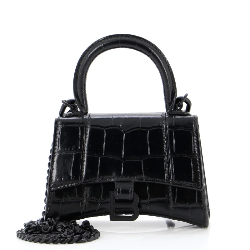 Shoulder bags with hidden pockets for security -Hourglass Top Handle Bag Crocodile Embossed Leather Mini