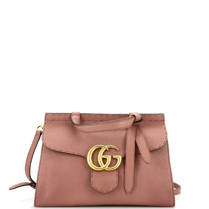 Shoulder bags with sleek hardware for sophistication -GG Marmont Top Handle Bag Leather Small