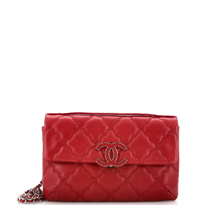 Shoulder bags with perforated details for style -Double Stitch Hamptons Flap Bag Quilted Calfskin Mini