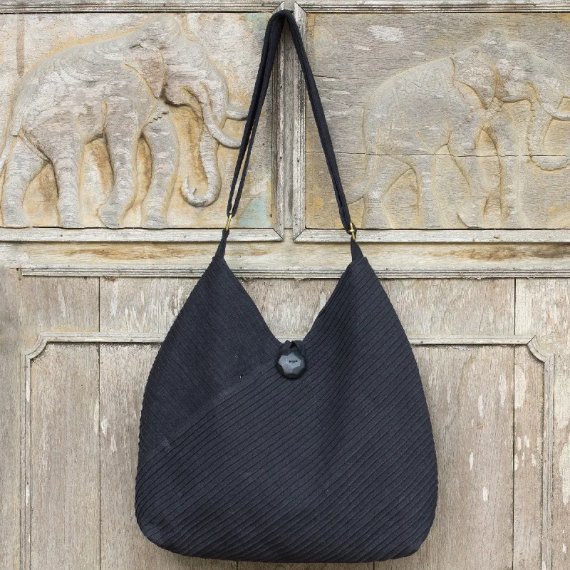 Surreal Black Handcrafted Cotton Hobo Bag