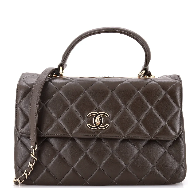 Shoulder bags with thick straps for durability -Trendy CC Top Handle Bag Quilted Lambskin Medium