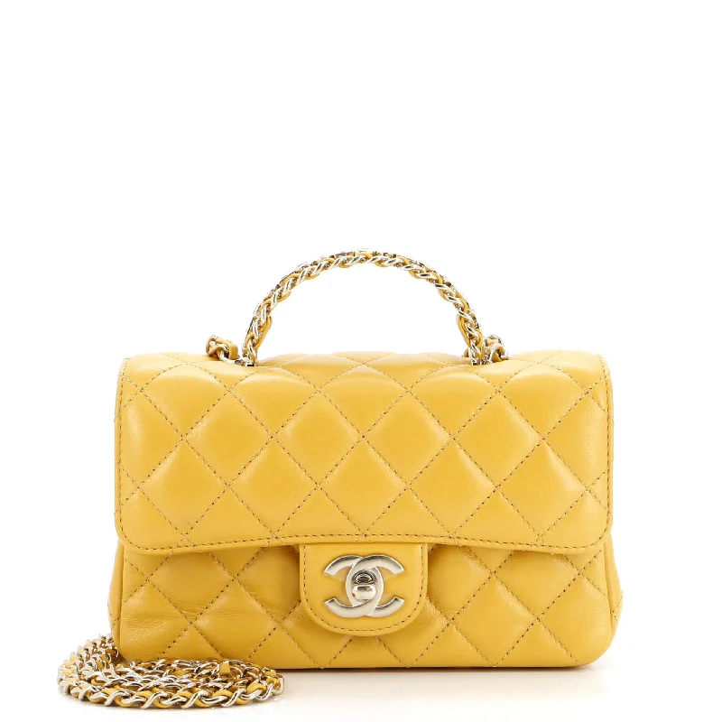 Shoulder bags with soft velvet for luxury -Crystal Chain Flap Top Handle Bag Quilted Lambskin Mini