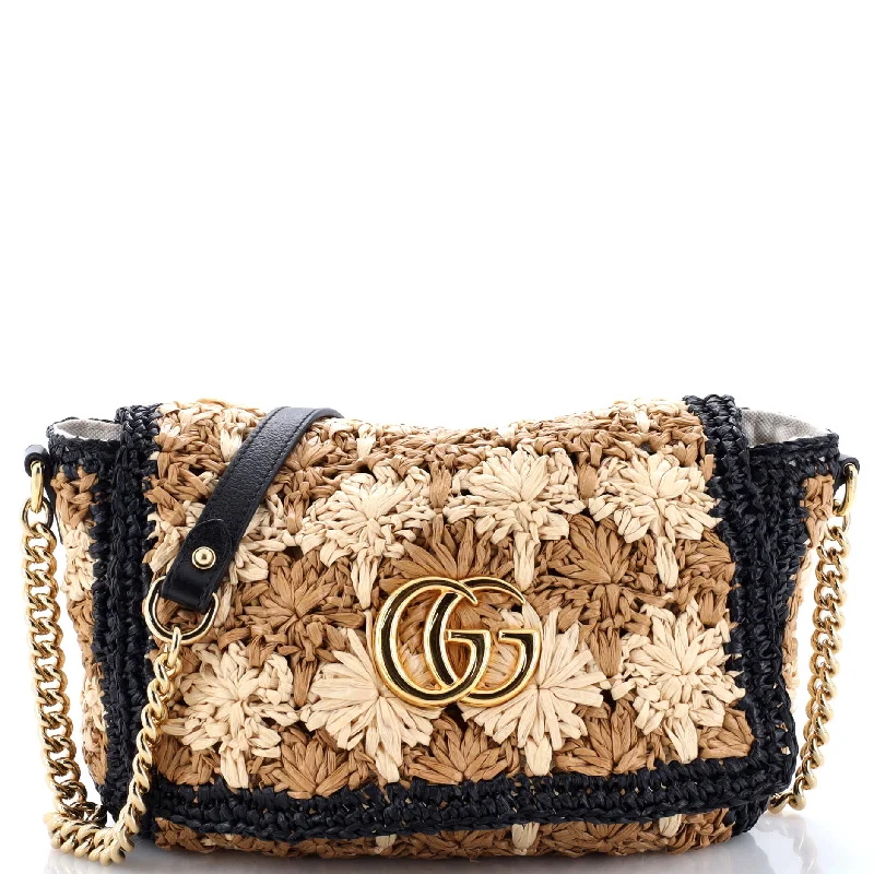 Shoulder bags with contrast stitching for detail -GG Marmont Flap Bag Raffia Small