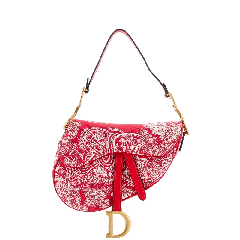 Shoulder bags with minimalist sleek silhouettes -Toile De Jouy Saddle Bag Embroidered Canvas Medium