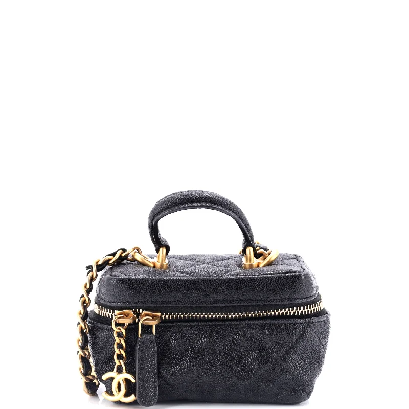 Shoulder bags with spacious interiors for storage -Top Handle Zip Around Vanity Case with Chain Quilted Caviar Mini