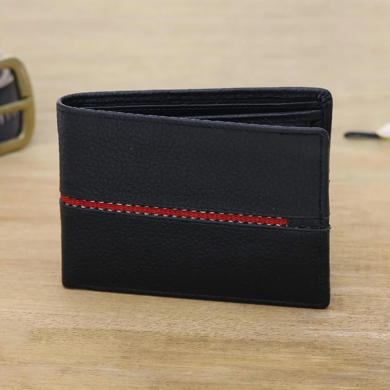 Suave in Red Black Leather Wallet for Men with Multiple Pockets