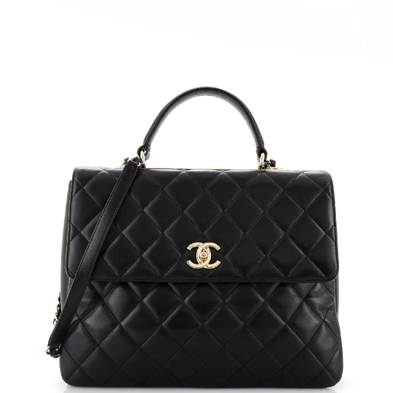 Shoulder bags with lightweight fabric for ease -Trendy CC Top Handle Bag Quilted Lambskin Large