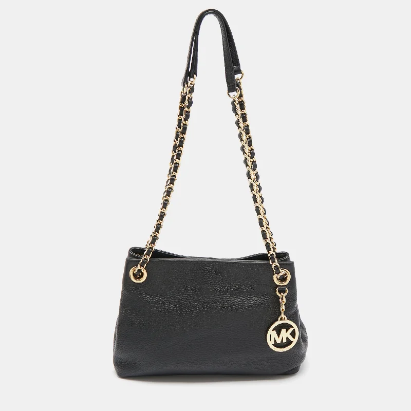 Shoulder bags with quilted leather for luxury -Michael Kors Black Pebbled Leather Chain Shoulder Bag