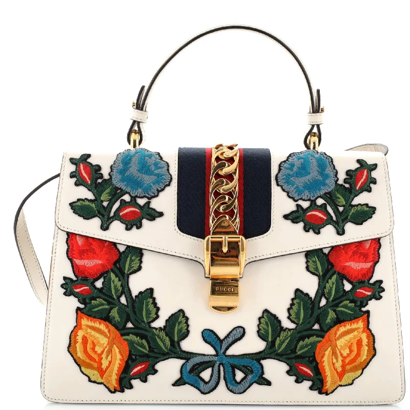 Shoulder bags with sturdy bases for support -Sylvie Top Handle Bag Embroidered Leather Medium