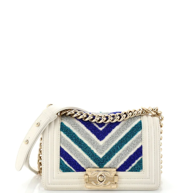 Shoulder bags with contrast stitching for detail -Boy Flap Bag Chevron Fabric and Lambskin Small