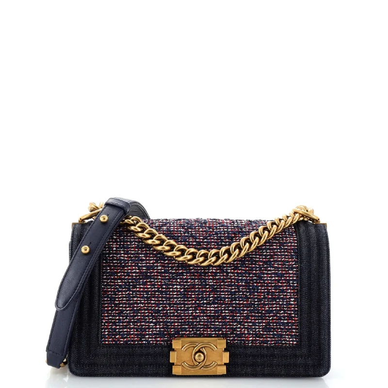 Shoulder bags with bright accents for pop -Boy Flap Bag Quilted Tweed With Denim Old Medium