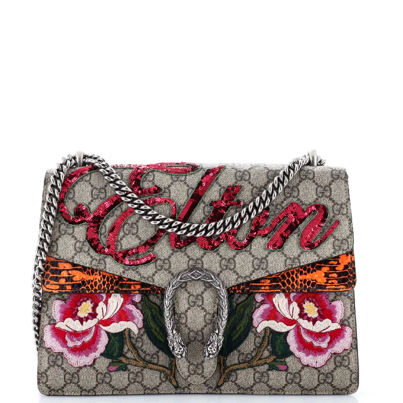 Shoulder bags with bold checks for trend -Dionysus Bag Embroidered GG Coated Canvas with Python Medium