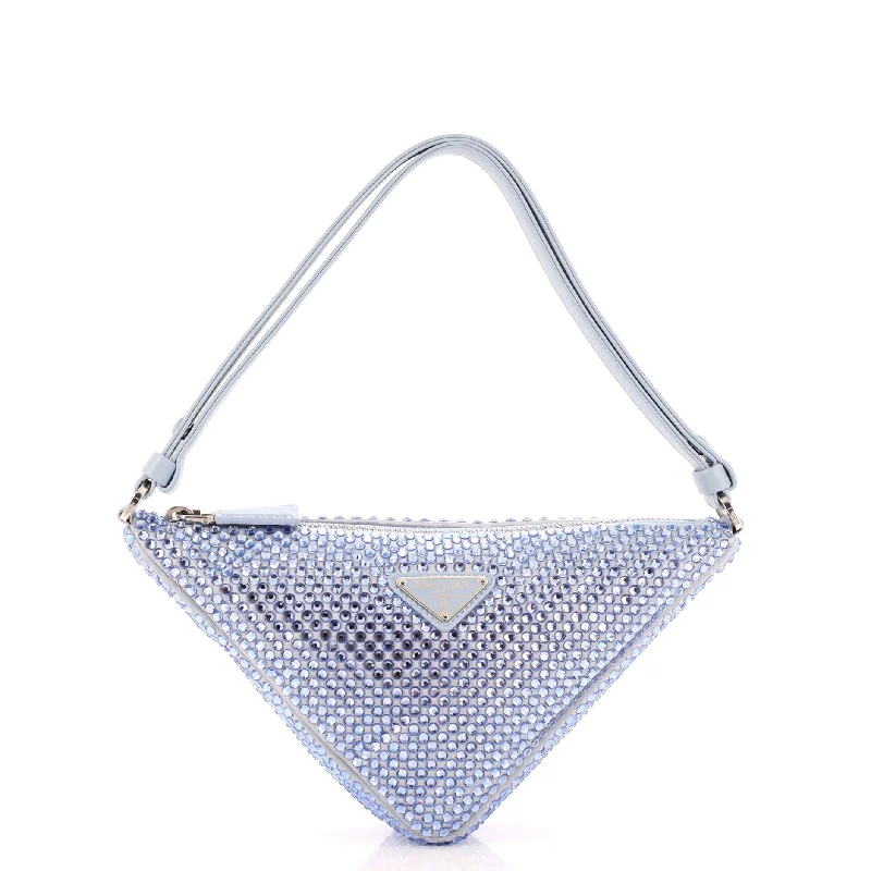 Shoulder bags with abstract art for uniqueness -Triangle Top Handle Pouch Bag Crystal Embellished Satin Mini