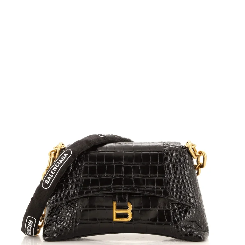 Shoulder bags with neutral leather for elegance -Downtown S Chain-Handle Shoulder Bag Crocodile Embossed Leather Small