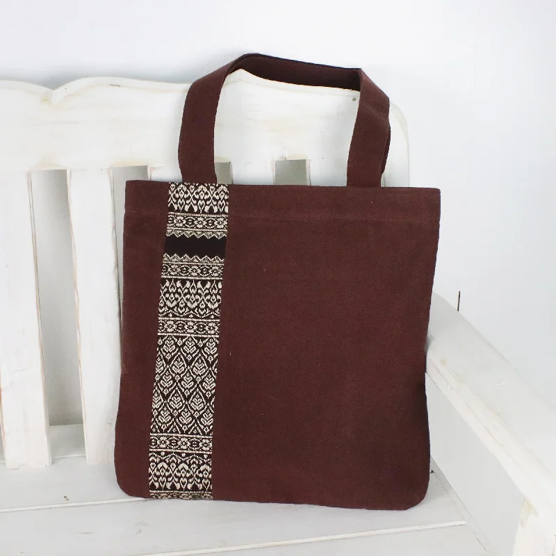 Chiang Mai Lanna Embroidered Thai Style Brown Cotton Tote Bag