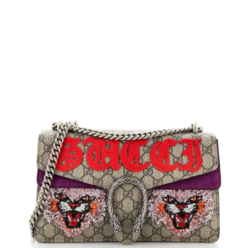 Shoulder bags with tropical prints for summer -Dionysus Bag Embroidered GG Coated Canvas Small