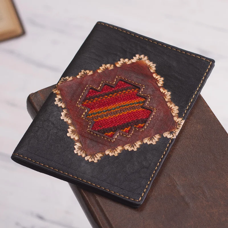 Inca Traveler Dark Brown Leather Passport Cover with Incan Cross Design