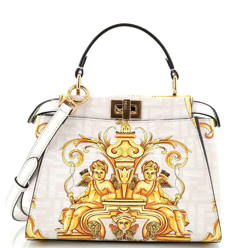 Shoulder bags with vintage clasps for nostalgia -x Versace Fendace Peekaboo Bag Printed Zucca Leather Mini