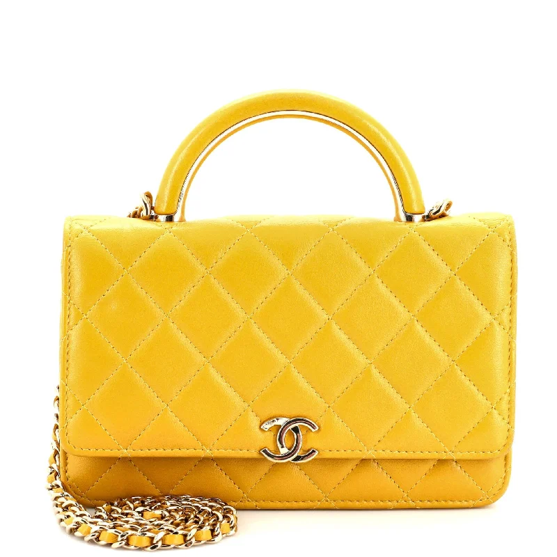 Shoulder bags with metallic finishes for shine -Charming Handle Wallet on Chain Quilted Lambskin