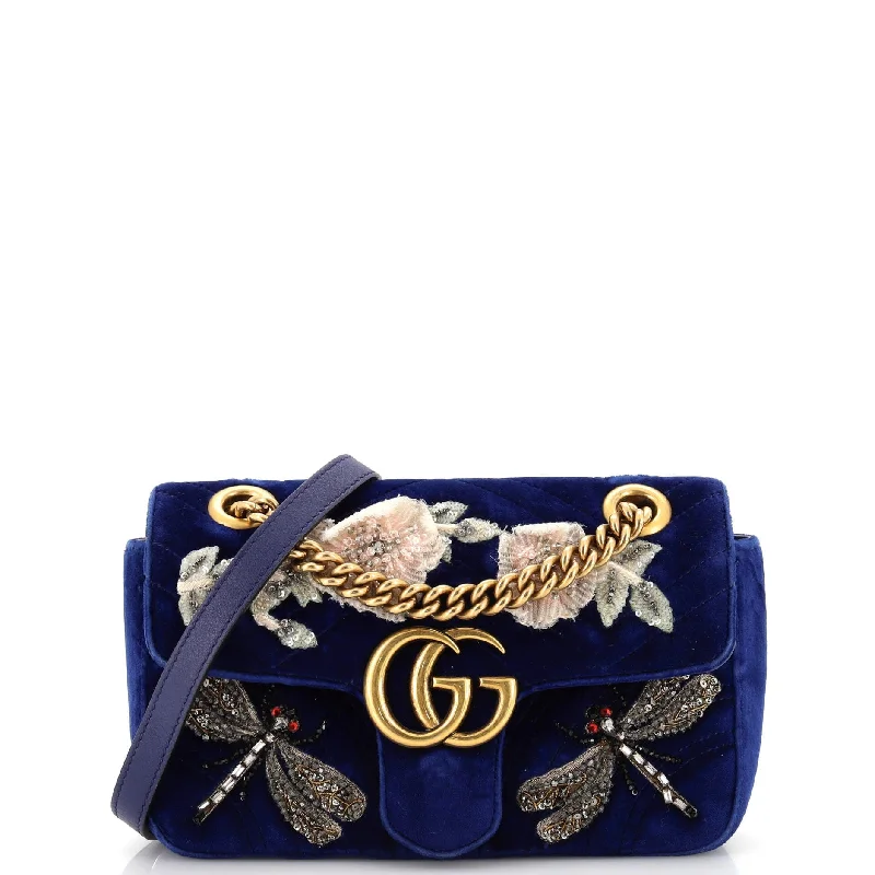 Shoulder bags with bold stripes for trendiness -GG Marmont Flap Bag Embellished Matelasse Velvet Mini