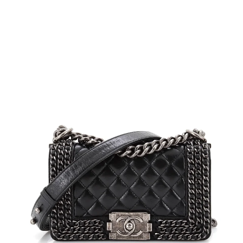 Shoulder bags with thick straps for durability -Chained Boy Flap Bag Quilted Glazed Calfskin Small