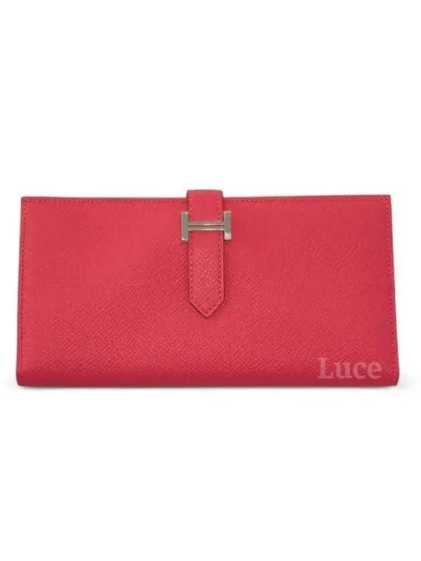 Bean leather long wallet pink silver case