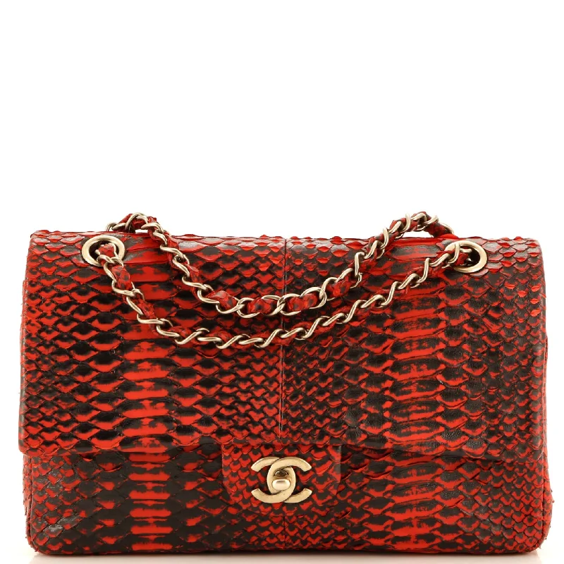 Shoulder bags with sleek silhouettes for fashion -Classic Double Flap Bag Python Medium