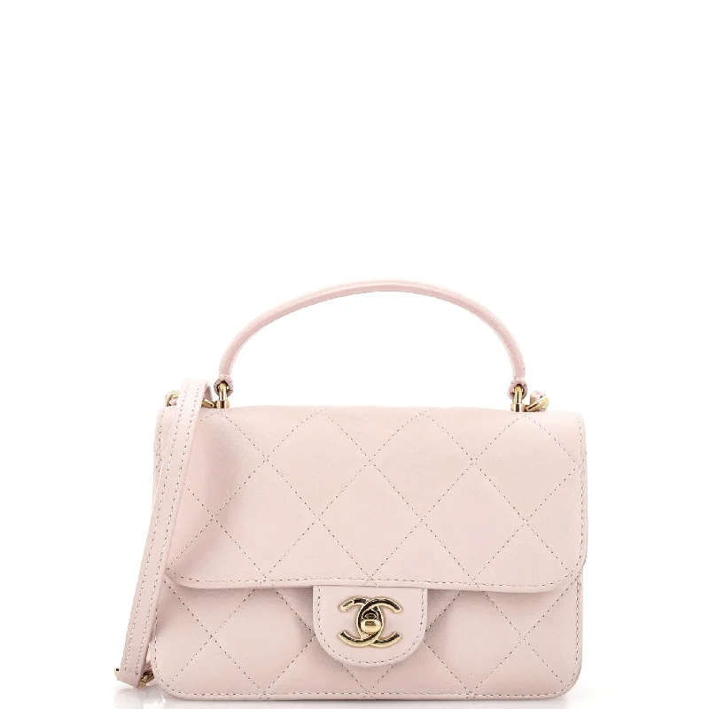 Shoulder bags with subtle embroidery for detail -Coco Lady Top Handle Flap Bag Quilted Calfskin Small