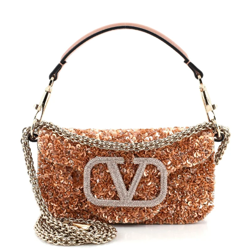 Shoulder bags with detachable pouches for versatility -VLogo Loco Flap Shoulder Bag Embellished Leather Small