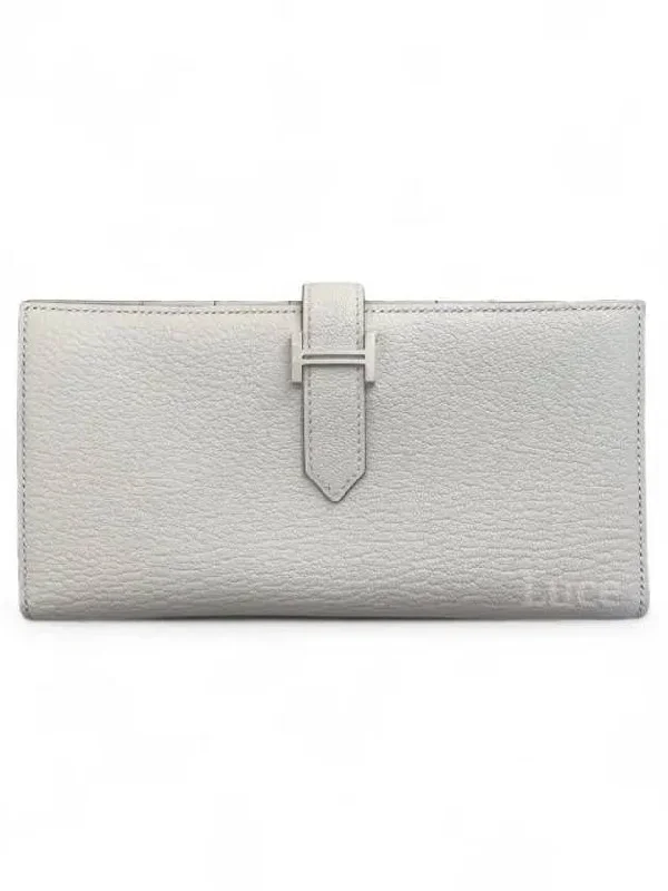 Bean leather long wallet Mizore mushroom silver cabinet