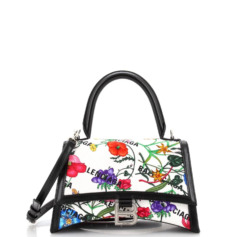 Shoulder bags with compact designs for portability -x Balenciaga The Hacker Project Hourglass Top Handle Bag Flora Canvas Small