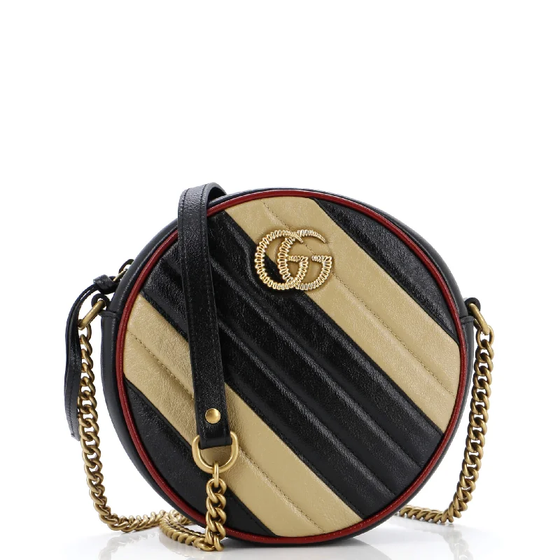 Shoulder bags with sleek zippers for closure -GG Marmont Round Shoulder Bag Diagonal Quilted Leather Mini