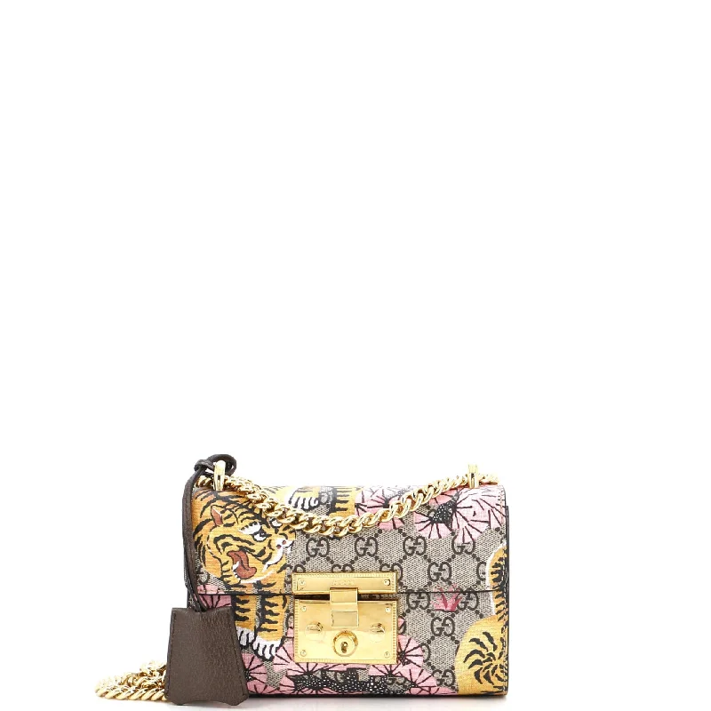 Shoulder bags with adjustable straps for comfort -Padlock Shoulder Bag Bengal Print GG Coated Canvas Small