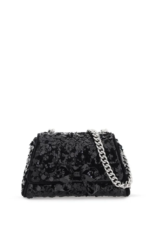 Shoulder bags with playful pom-poms for charm -Self Portrait Sequined Bow Mini Shoulder Bag