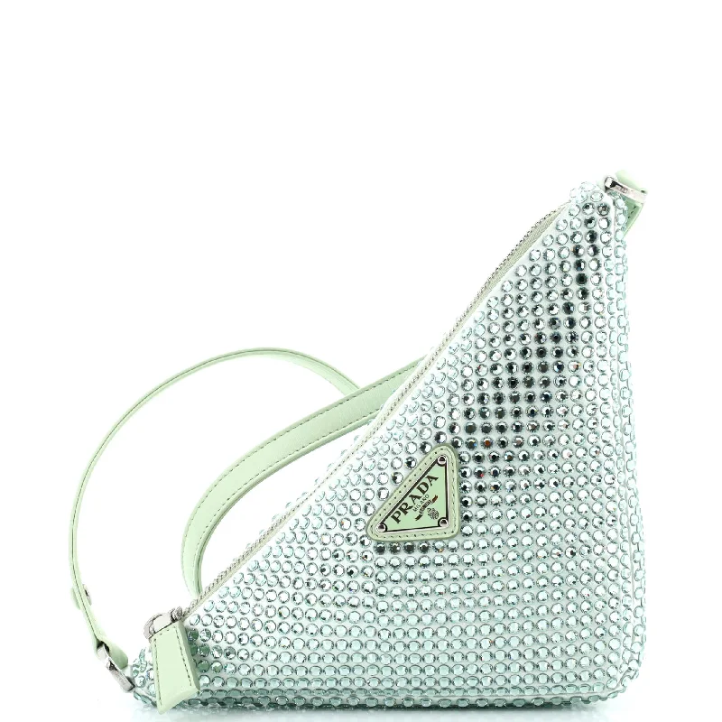 Shoulder bags with tropical prints for summer -Triangle Top Handle Pouch Bag Crystal Embellished Satin Mini