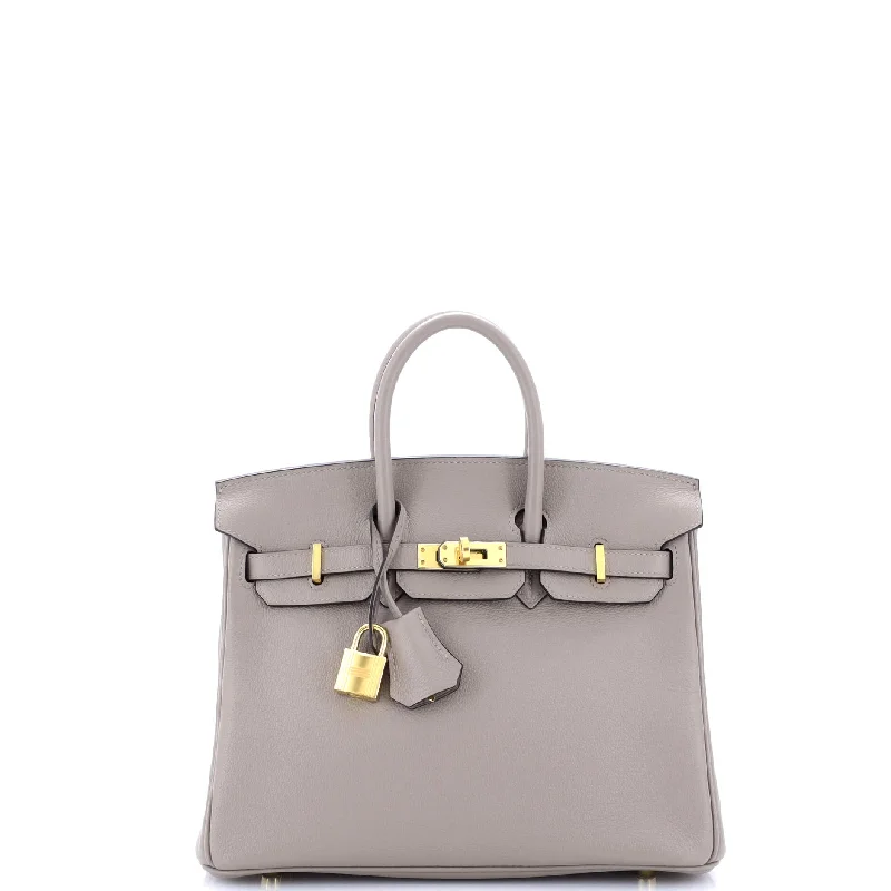 Shoulder bags with vintage clasps for nostalgia -Birkin Handbag Grey Novillo with Gold Hardware 25