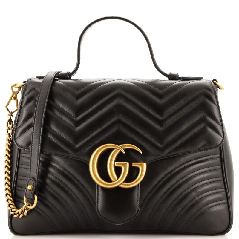 Shoulder bags with drawstring tops for style -GG Marmont Top Handle Flap Bag Matelasse Leather Medium