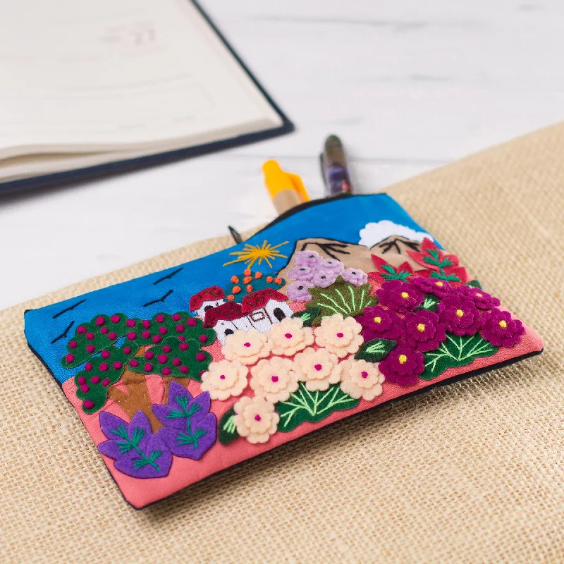 Flourishing Gardens Colorful Andean Gardens Cotton Blend Appliqué Pencil Case