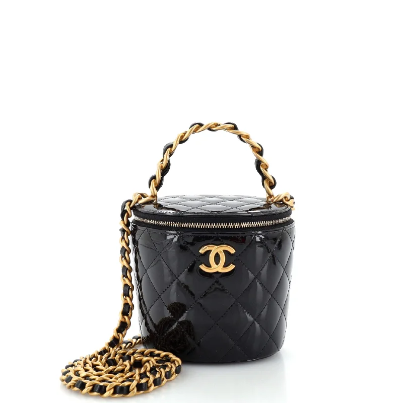 Large shoulder bags with spacious interior pockets -Woven Chain Top Handle Vanity Bucket Bag Quilted Patent