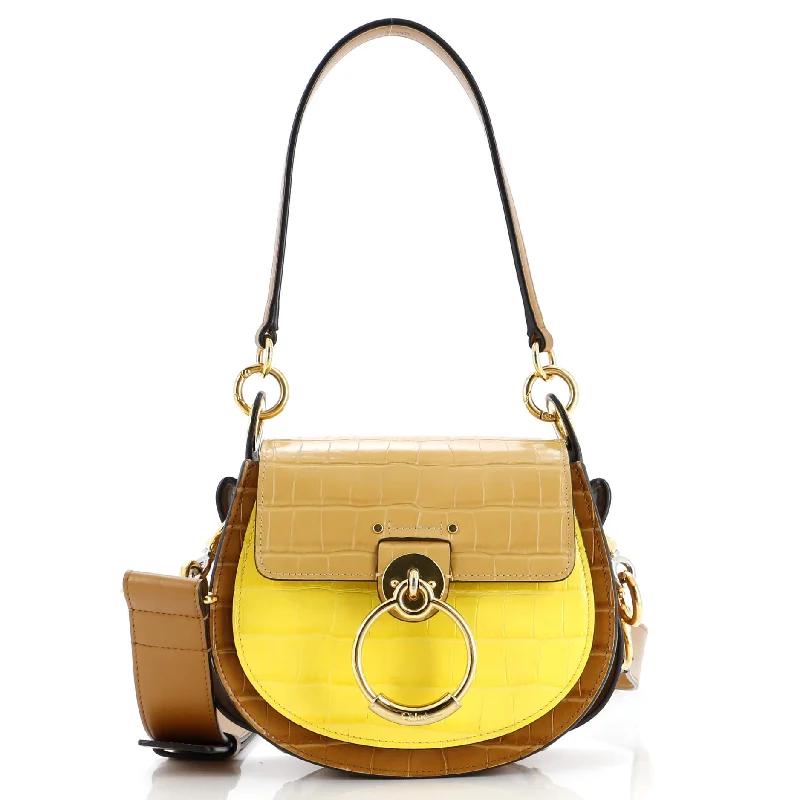 Shoulder bags with perforated details for style -Tess Bag Crocodile Embossed Leather Small