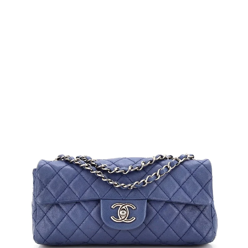 Shoulder bags with metallic finishes for shine -Classic Single Flap Bag Quilted Caviar East West