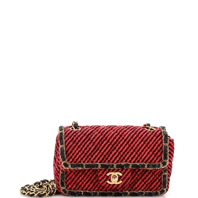 Small shoulder bags perfect for quick errands -Classic Single Flap Bag Braided Quilted Wool with Beaded Trim Mini