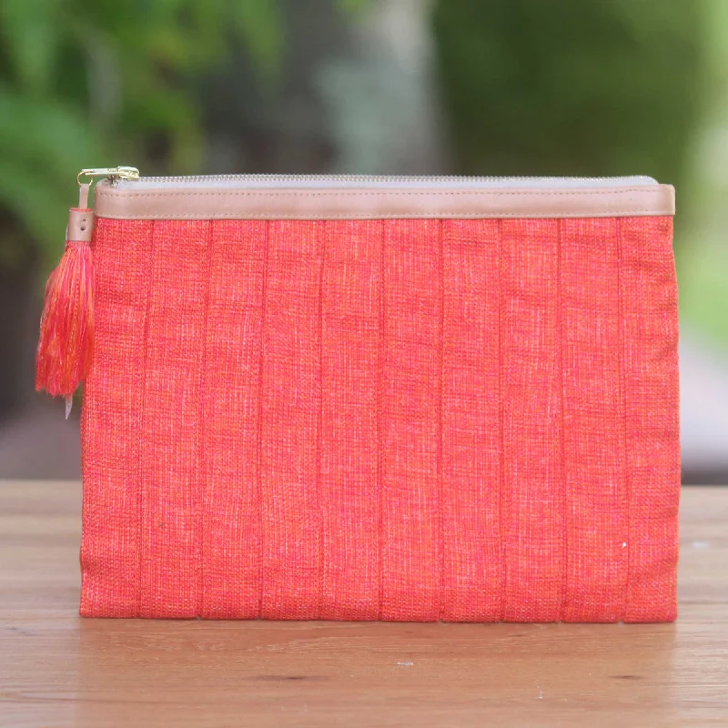 Tangerine Evening Leather Trim Tangerine Cotton Clutch Crafted in Java