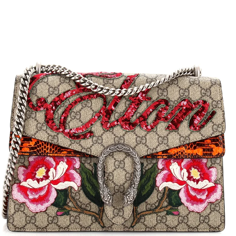 Shoulder bags with neutral leather for elegance -Dionysus Bag Embroidered GG Coated Canvas with Python Medium