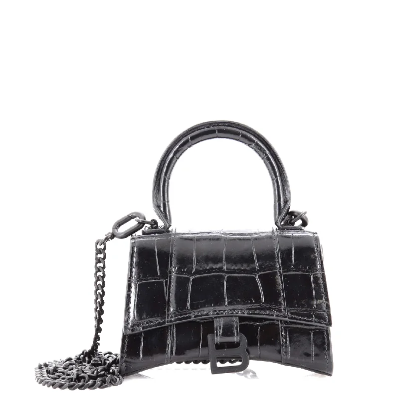 Shoulder bags with lightweight fabric for ease -Hourglass Top Handle Bag Crocodile Embossed Leather Mini